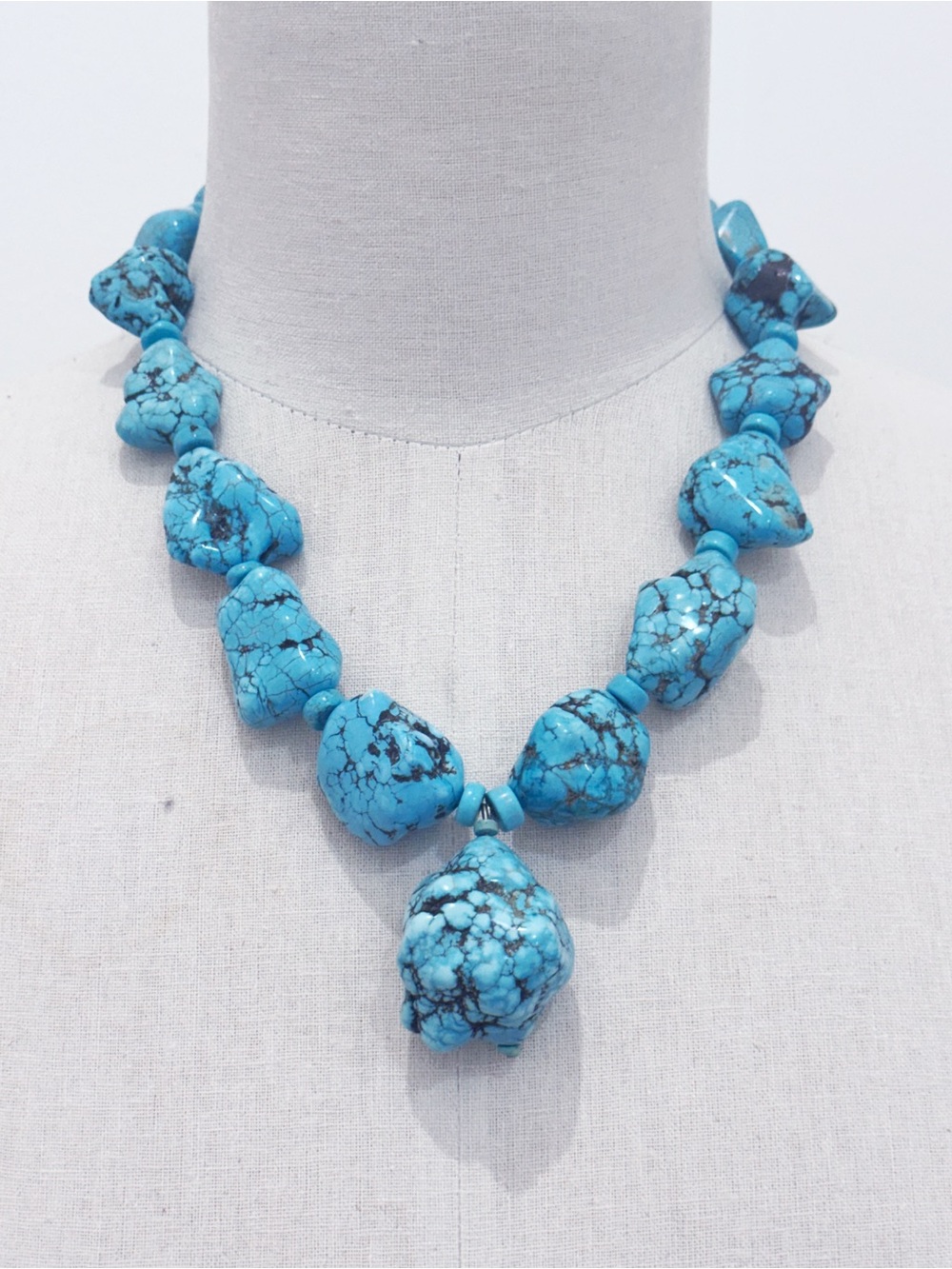 Faux Turquoise Statement Necklace - Blue Gemstone Necklace 18” statement